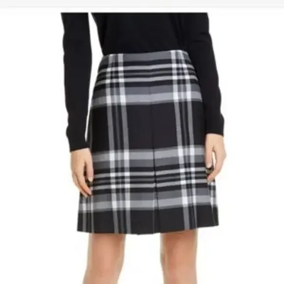 HUGO BOSS Vasanda Glen Plaid Stretch Wool Skirt in Black - Picture 1 of 5